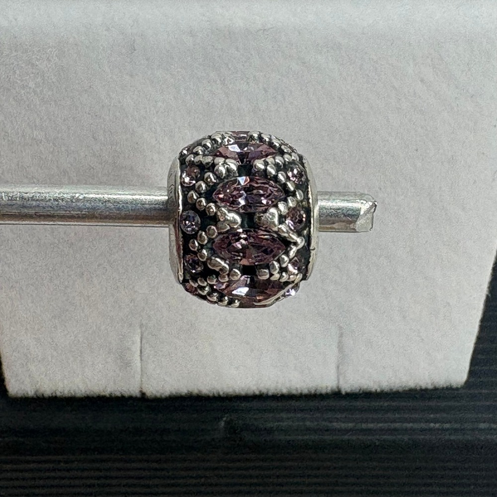 Charm Bead Purple Pave Crystal 925 Italy Sterling Silver RN